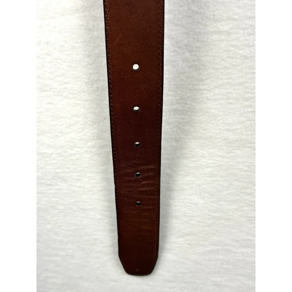 Land's End Brown/Black Leather Reversible Belt Silver Buckle Classic Men's Sz 46